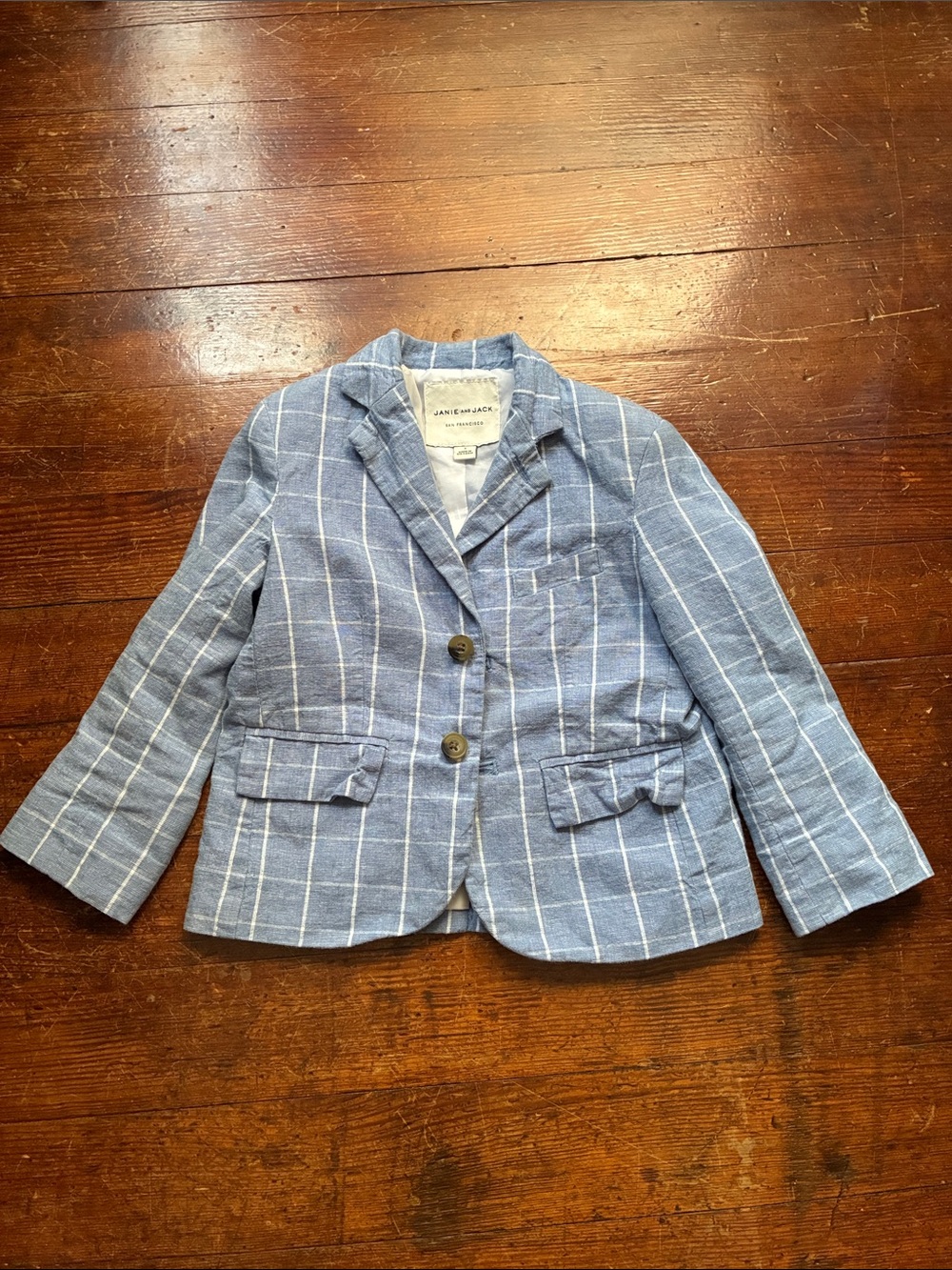 Janie and Jack Blue Windowpane Linen-Blend Blazer